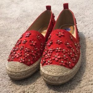 Red Floral Loafer Flats